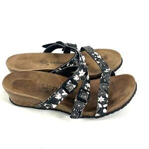 Papillio Birkenstock Floral Triple Strap Wedge Black